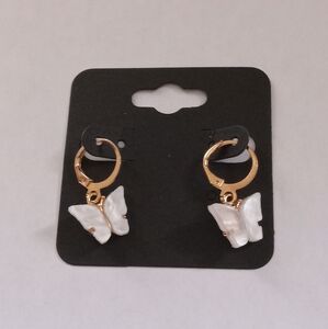 Elegant Gold and White Butterfly Earrings